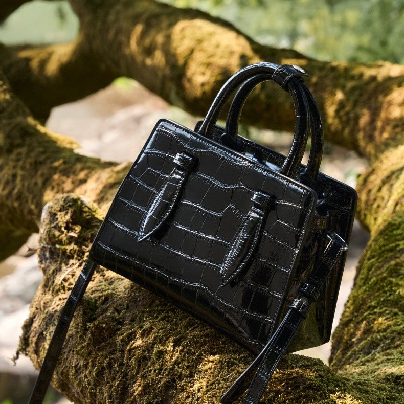 Women’s Genuine Leather Top Handle Bag – French Alligator-Texture Square Crossbody