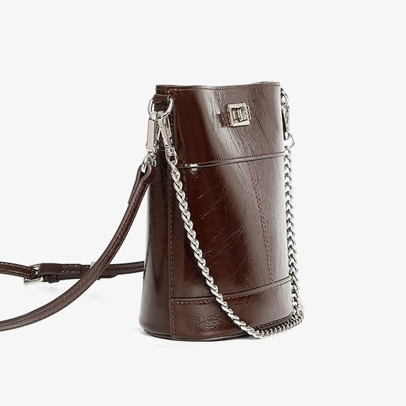 Women's Luxury Waxed Top Grain Leather Bucket Bag