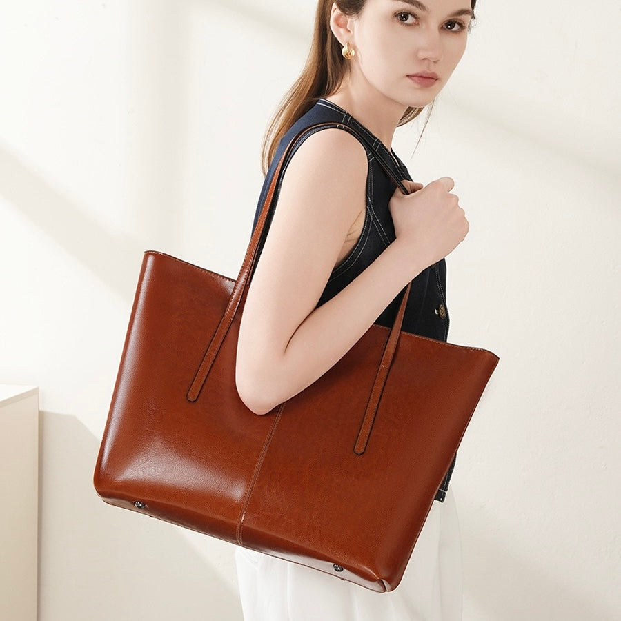 Women’s Genuine Leather Large Tote Shoulder Bag – Daily Commuter Essential