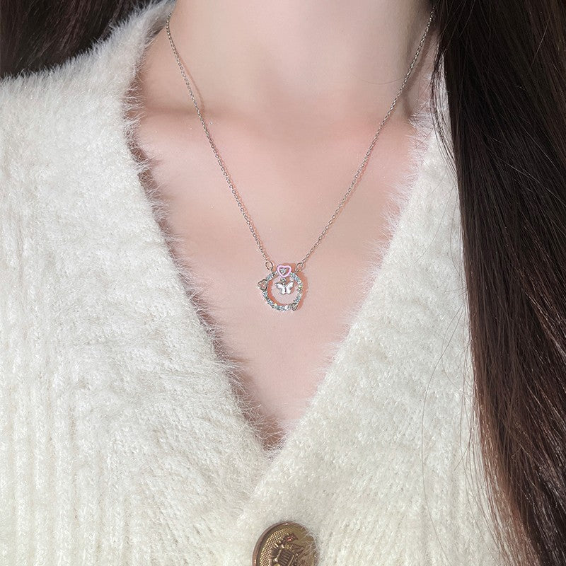 Pink Butterfly Garden Necklace