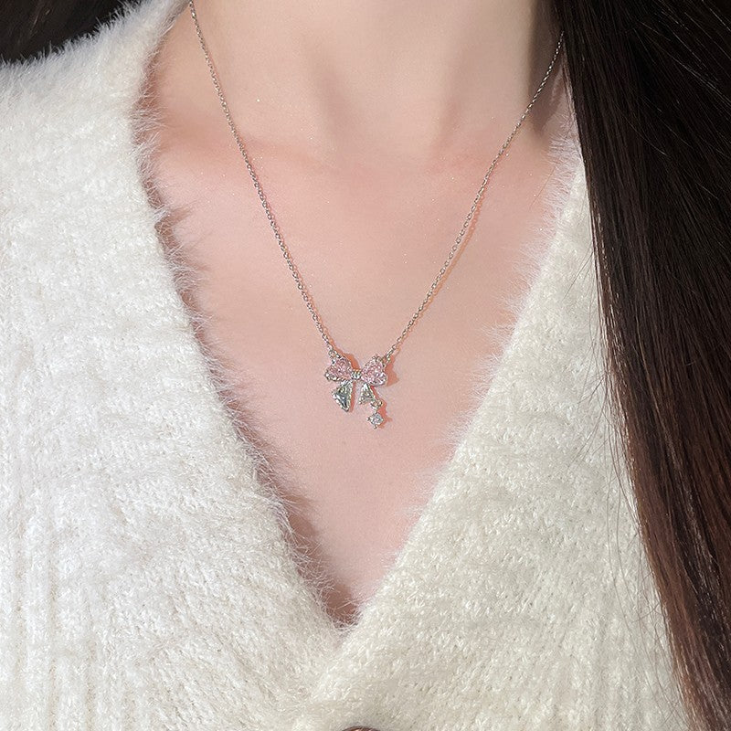 Pink Ribbon Bow Necklace