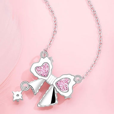 Pink Ribbon Bow Necklace
