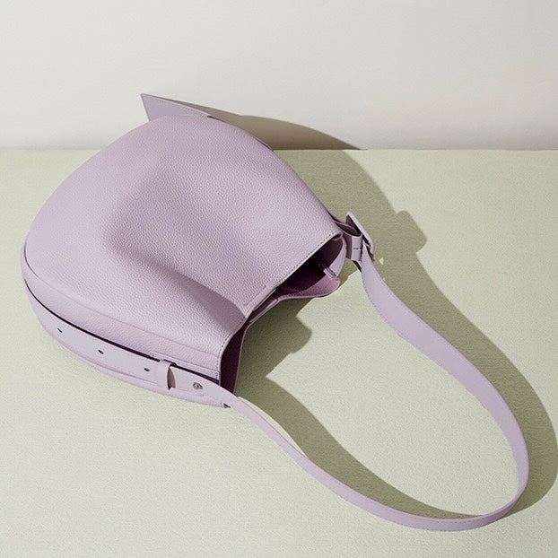 Women’s Genuine Leather Wide Strap Commuter Bucket Shoulder Bag