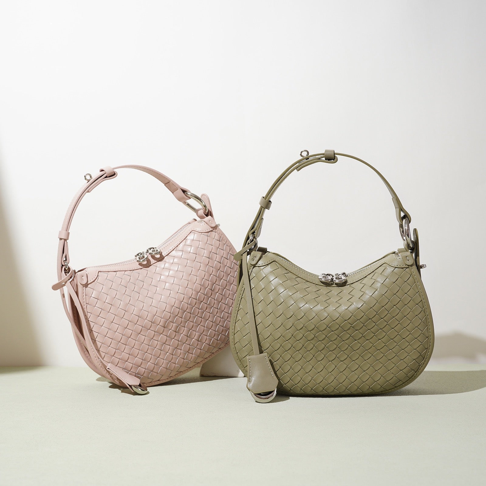 Woven Genuine Leather Crescent Shoulder Bag – Spring Summer 2025 Edition