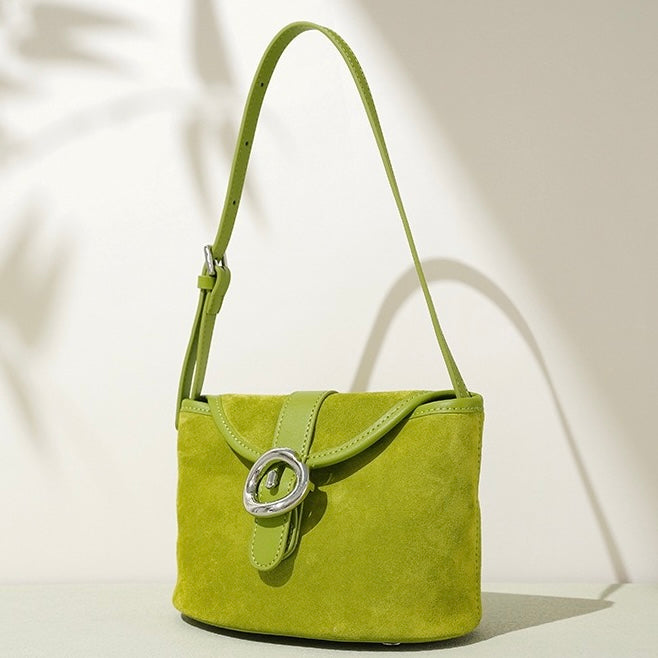 Women’s Matte Genuine Leather Colorblock Handheld Crossbody Bag