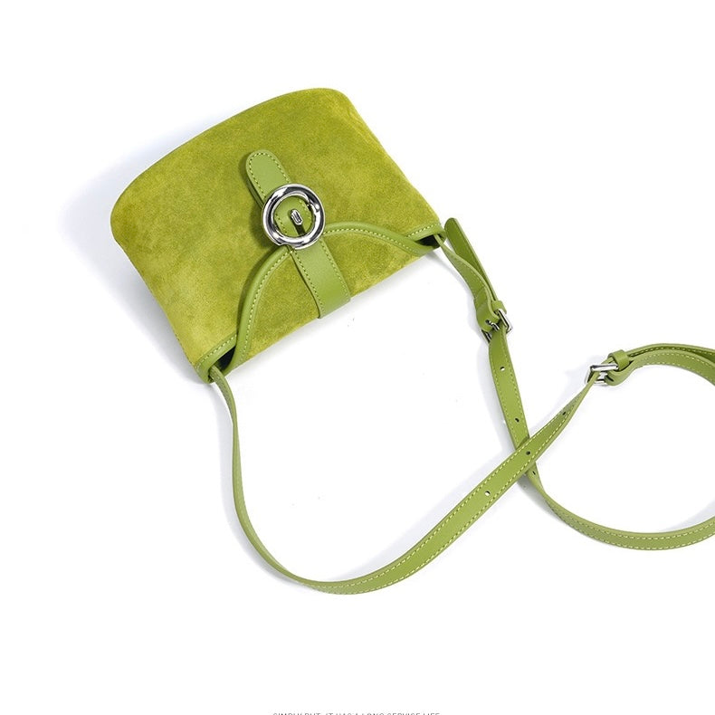 Women’s Matte Genuine Leather Colorblock Handheld Crossbody Bag