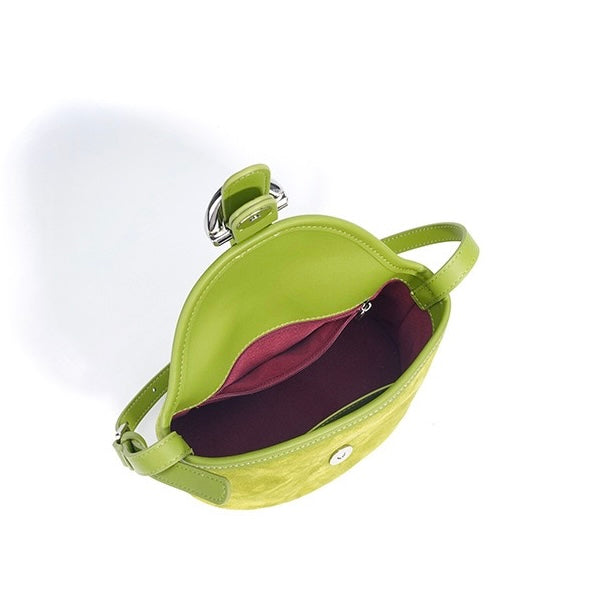 Women’s Matte Genuine Leather Colorblock Handheld Crossbody Bag