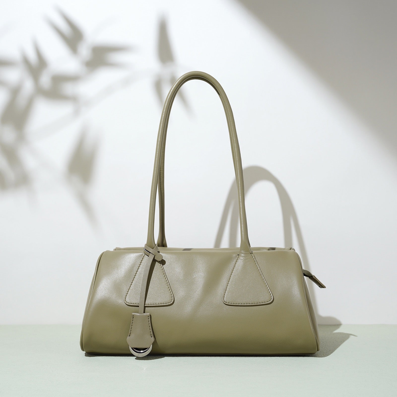 Spring Summer French Style Genuine Leather Pillow Shoulder Baguette Bag