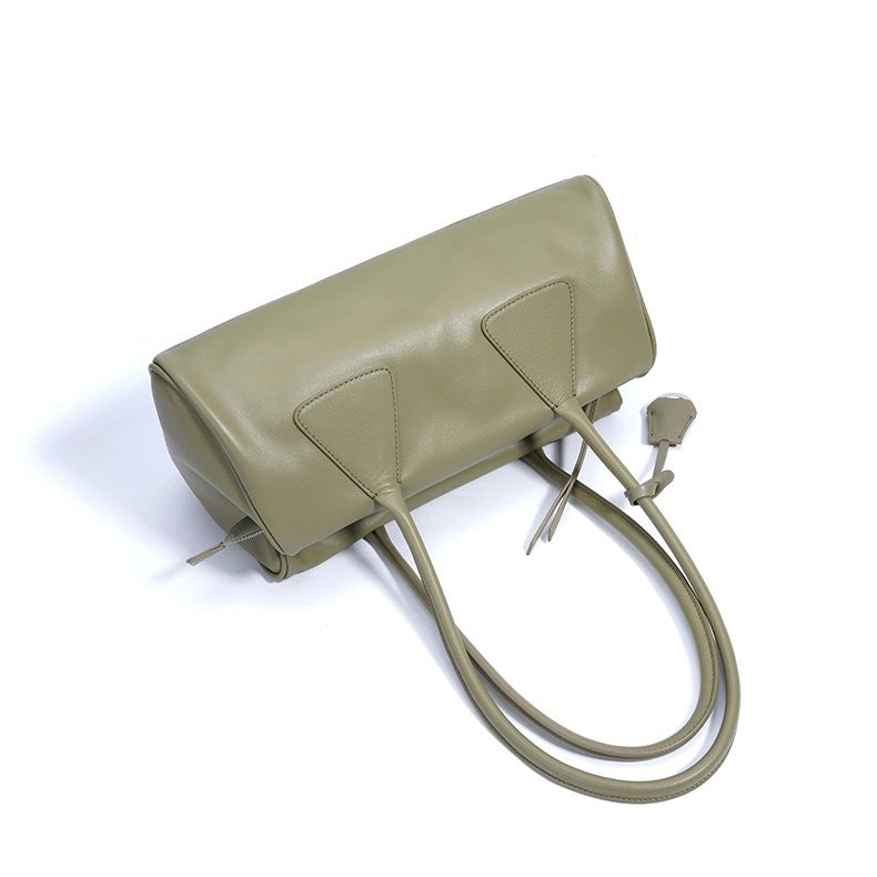 Spring Summer French Style Genuine Leather Pillow Shoulder Baguette Bag