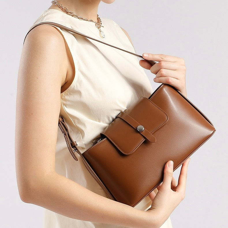 Commuter Elegant Versatile Handheld Shoulder Leather Bag