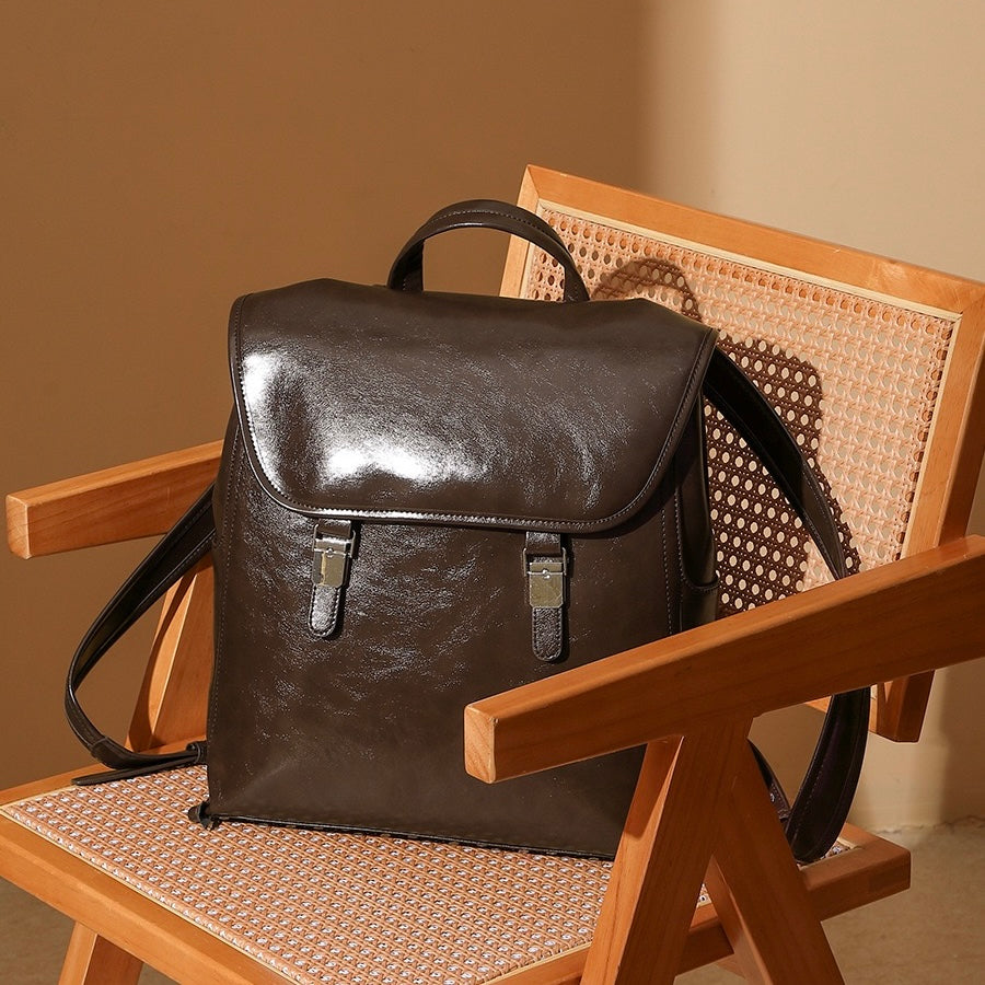 Genuine Leather Unisex Bronze-Era Casual Backpack