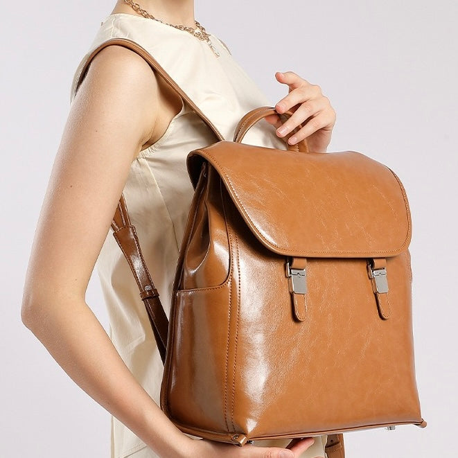 Genuine Leather Unisex Bronze-Era Casual Backpack