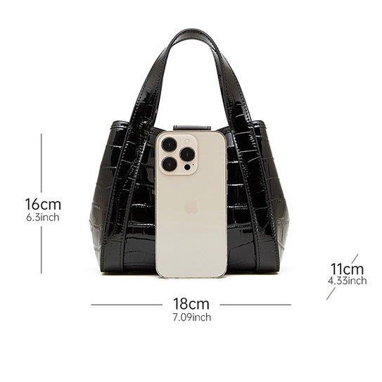 Croc-Embossed Leather Buckle Top-Handle Bucket Bag