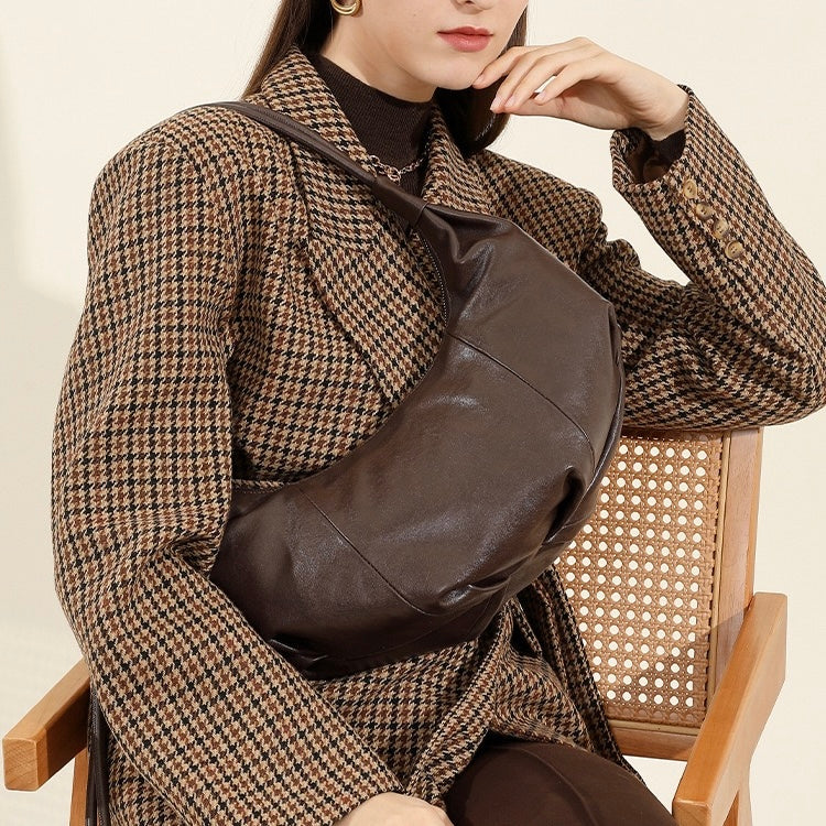 Women's Genuine Leather Half-Moon Dumpling Handbag