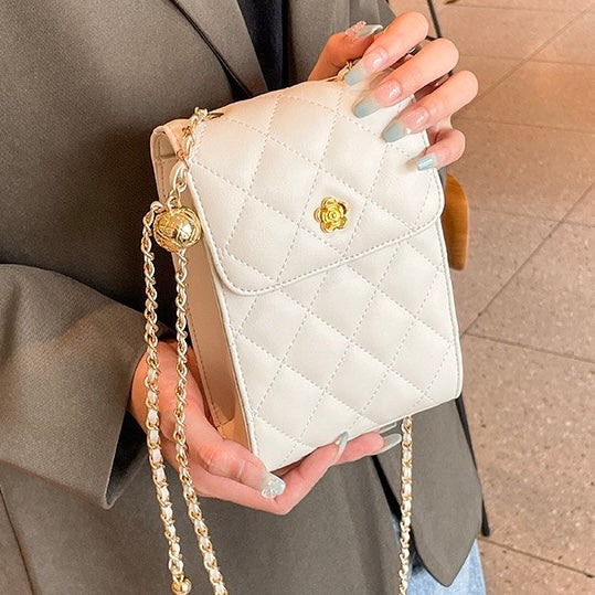 Women's Genuine Leather Chain Mini Crossbody Phone Bag with Chic Style