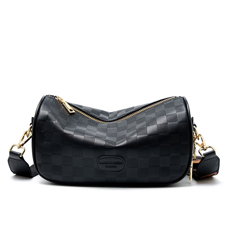 Elegant Women's Genuine Leather Checkered Crossbody Bag