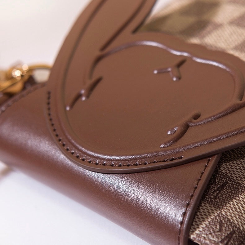 Plaid Cute Collision Rabbit Genuine Leather Mini Crossbody Phone Bag