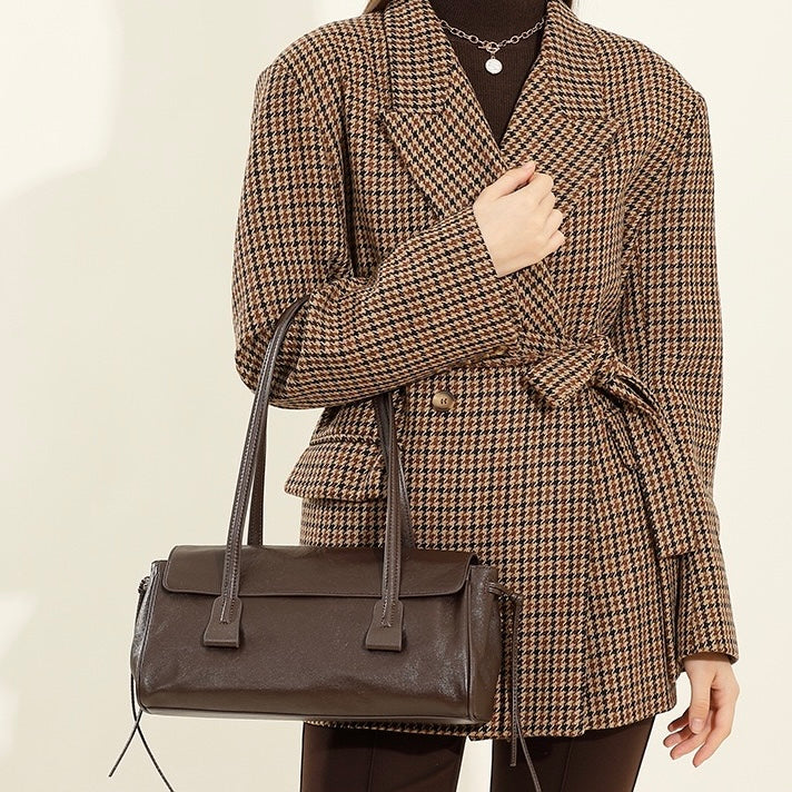 Spring Summer Vintage Genuine Leather Vegetable Tanned Underarm Baguette Bag