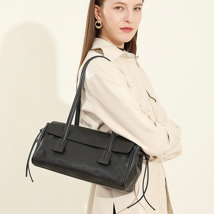 Spring Summer Vintage Genuine Leather Vegetable Tanned Underarm Baguette Bag