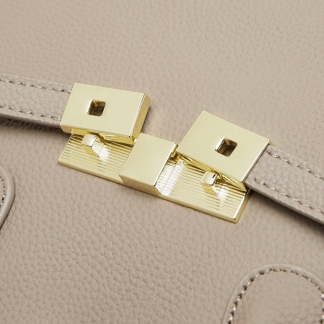 Classic Structured Leather Tote Bag with Gold Hardware