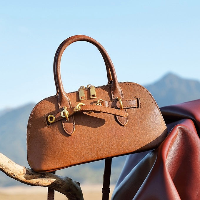 Women's Genuine Leather Shell Bag Vintage Elegant Top Handle Shoulder Crossbody Bag