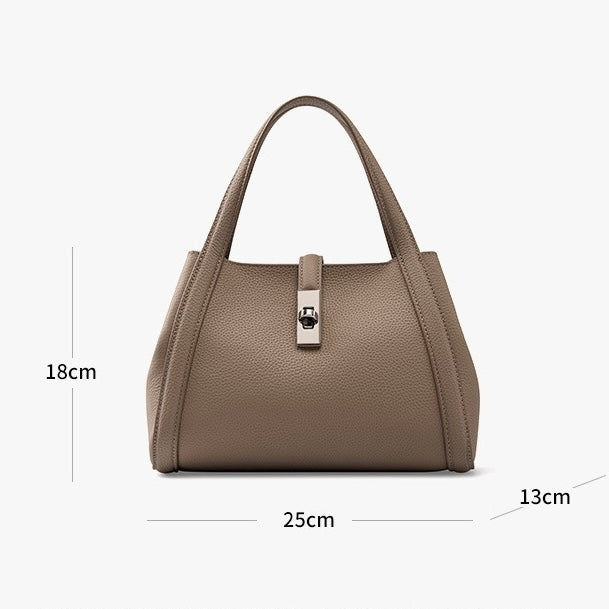 Women's Top-Grain Leather Handheld Crossbody Bag with Lock Closure