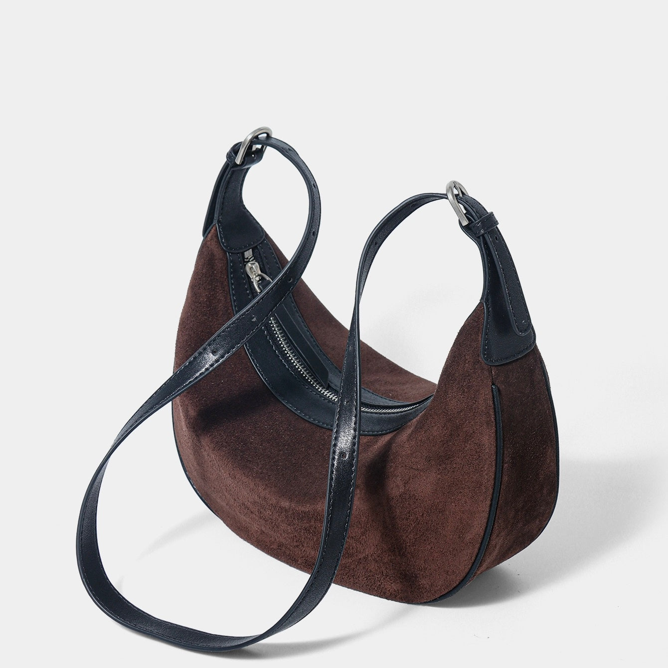Brown Suede Leather Hobo Shoulder Dumpling Bag