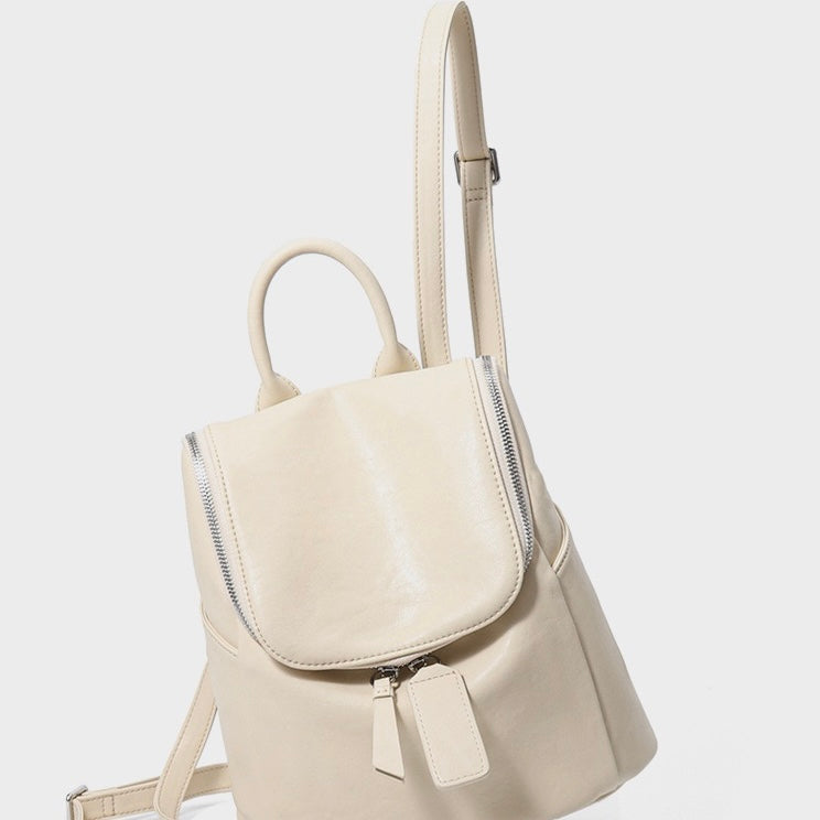Minimalist Timeless Creamy Genuine Leather Backpack