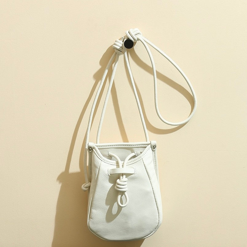 Women's Genuine Leather Drawstring Crossbody Phone Mini Bag