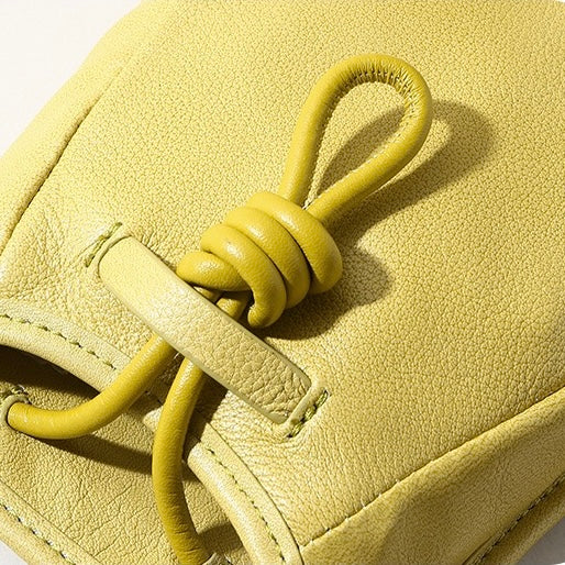 Women's Genuine Leather Drawstring Crossbody Phone Mini Bag