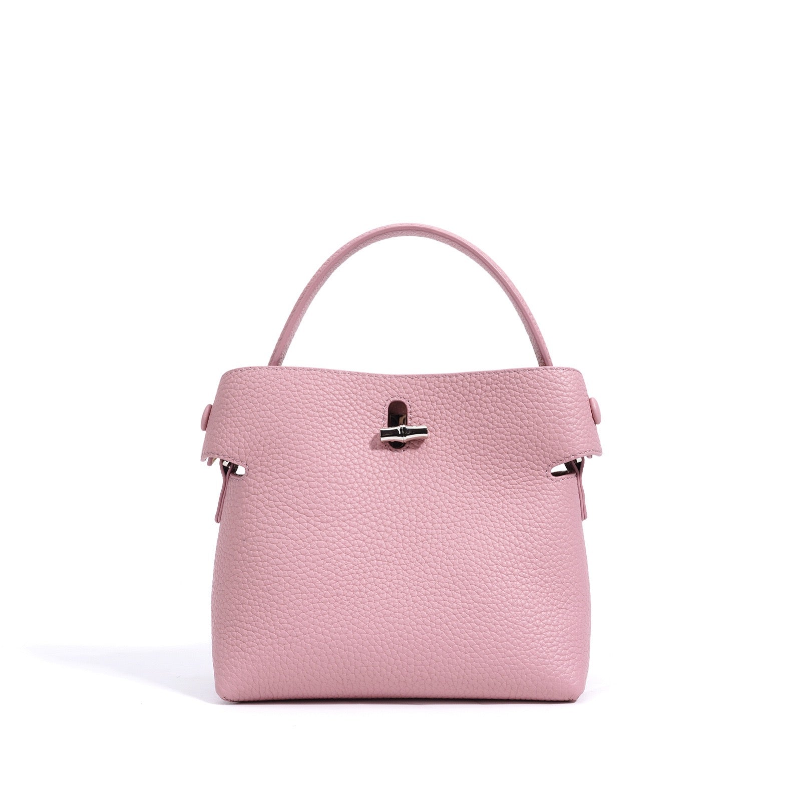 Women's Genuine Cowhide Elegant Bucket Bag Bamboo Handle Tote