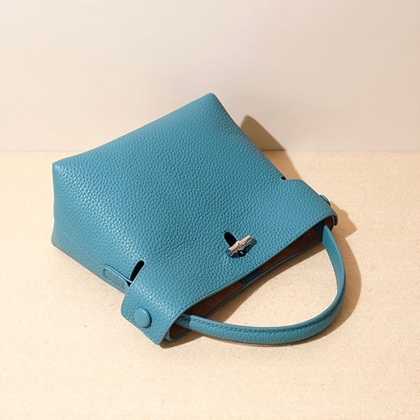 Women's Genuine Cowhide Elegant Bucket Bag Bamboo Handle Tote