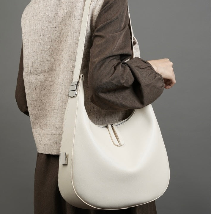 Minimalist Design Genuine Leather Crescent Underarm Shoulder Handbag
