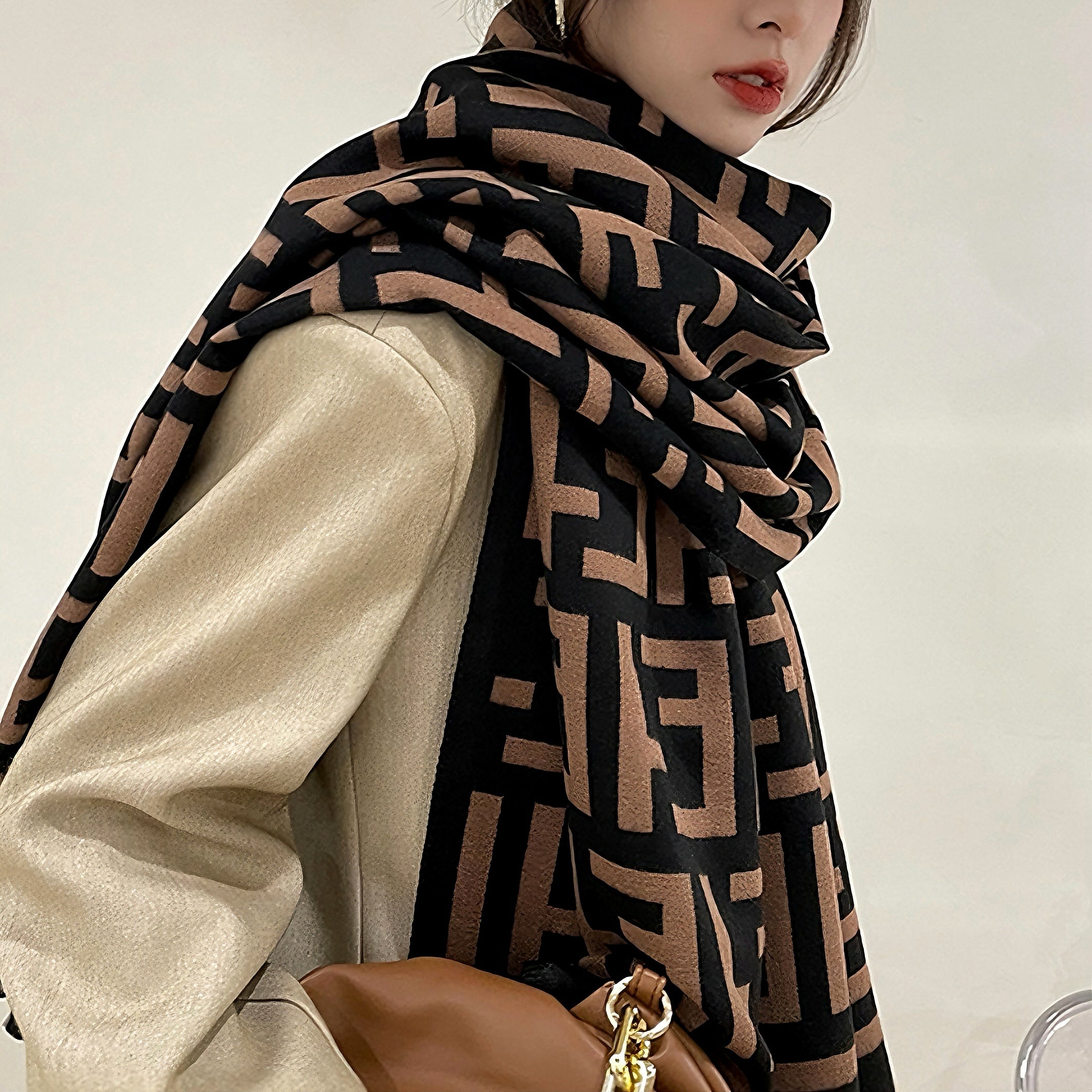 Women's Luxury Geometric Patterned Fringed Imitation Cashmere Scarf