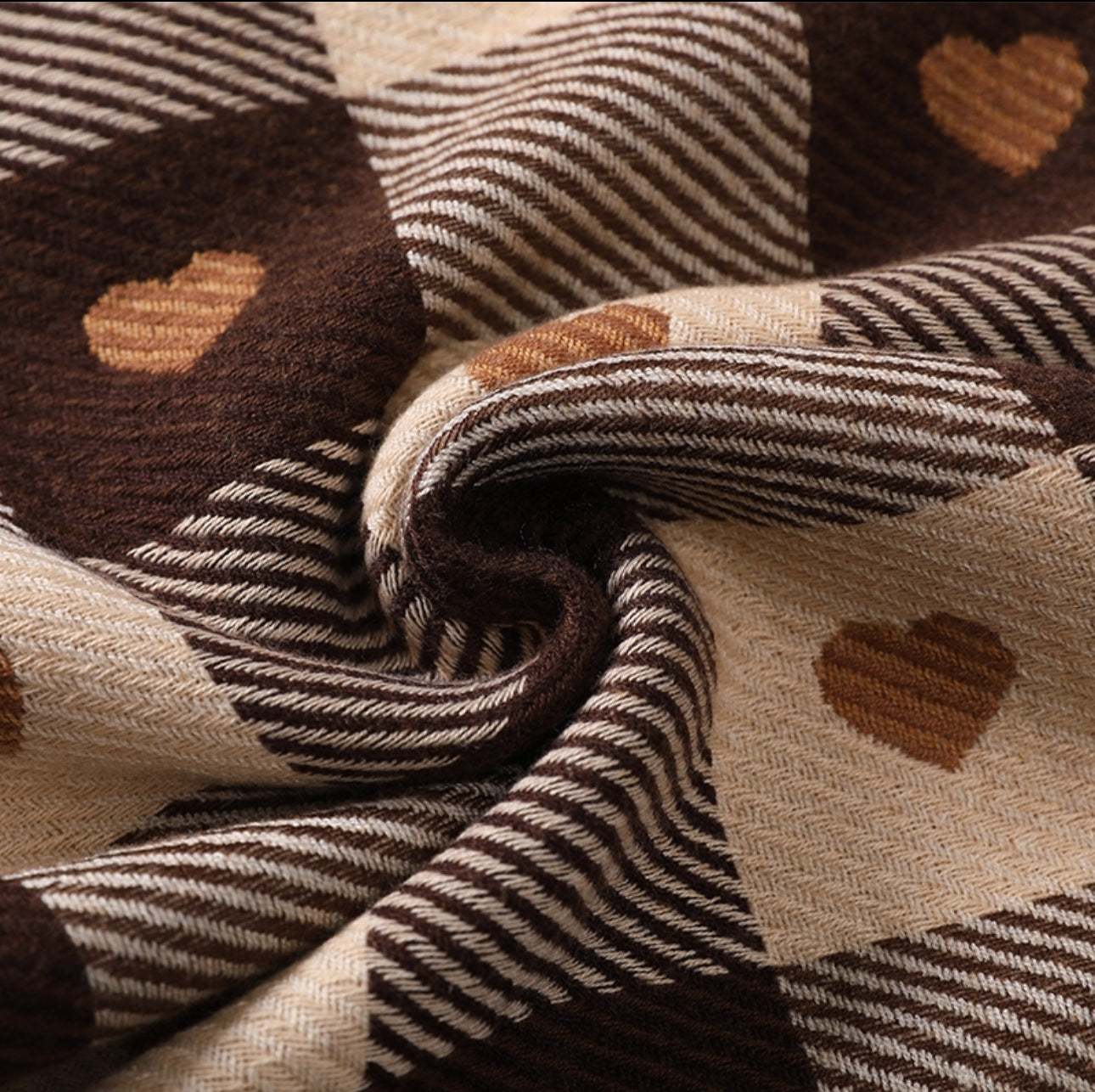 Women's Elegant Plaid Heart Patterned Fringed Imitation Cashmere Scarf