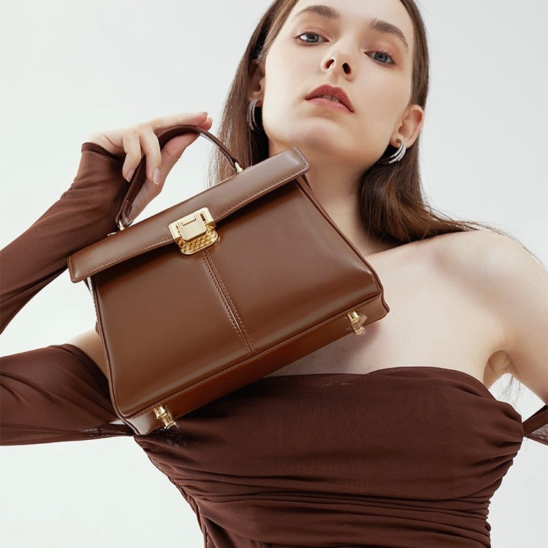 Women’s Genuine Leather Horseshoe Buckle Handbag