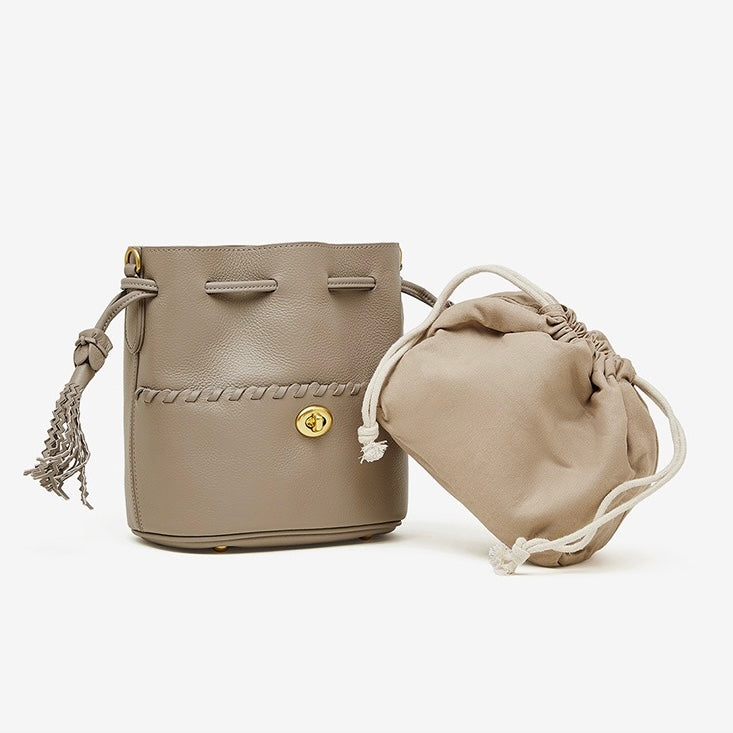 Women's Genuine Leather New Bucket Fringe Handbag Crossbody Bag