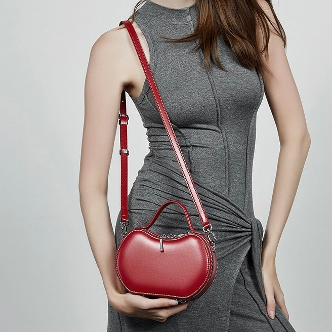 Women's Genuine Leather Unique Apple-Shaped Handbag