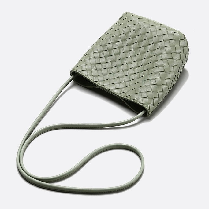 Handmade Women's Genuine Sheepskin Retro Woven Bucket Bag