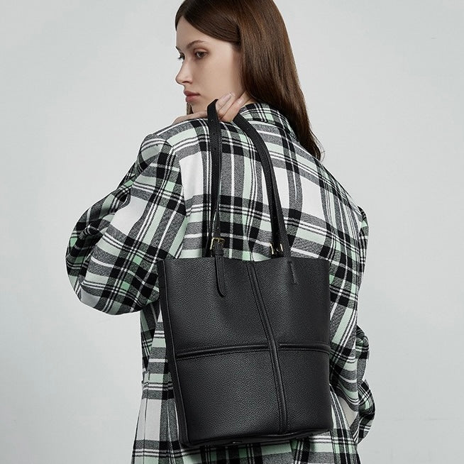 Women’s Luxury Genuine Leather Commuter Tote Bag with Inner Pouch