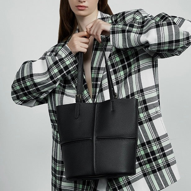 Women’s Luxury Genuine Leather Commuter Tote Bag with Inner Pouch