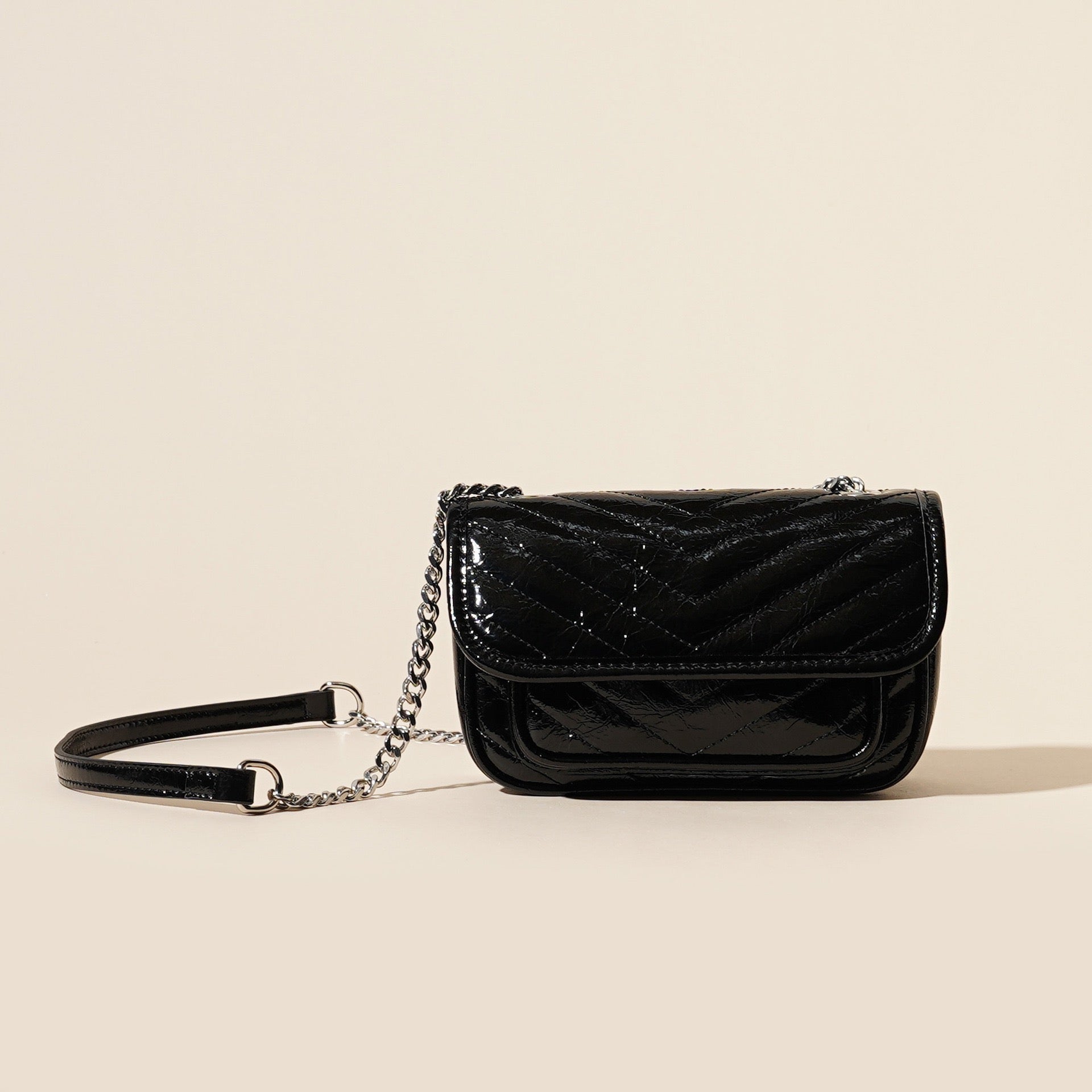 Women’s Genuine Leather Silver Chain Mini Flap Bag