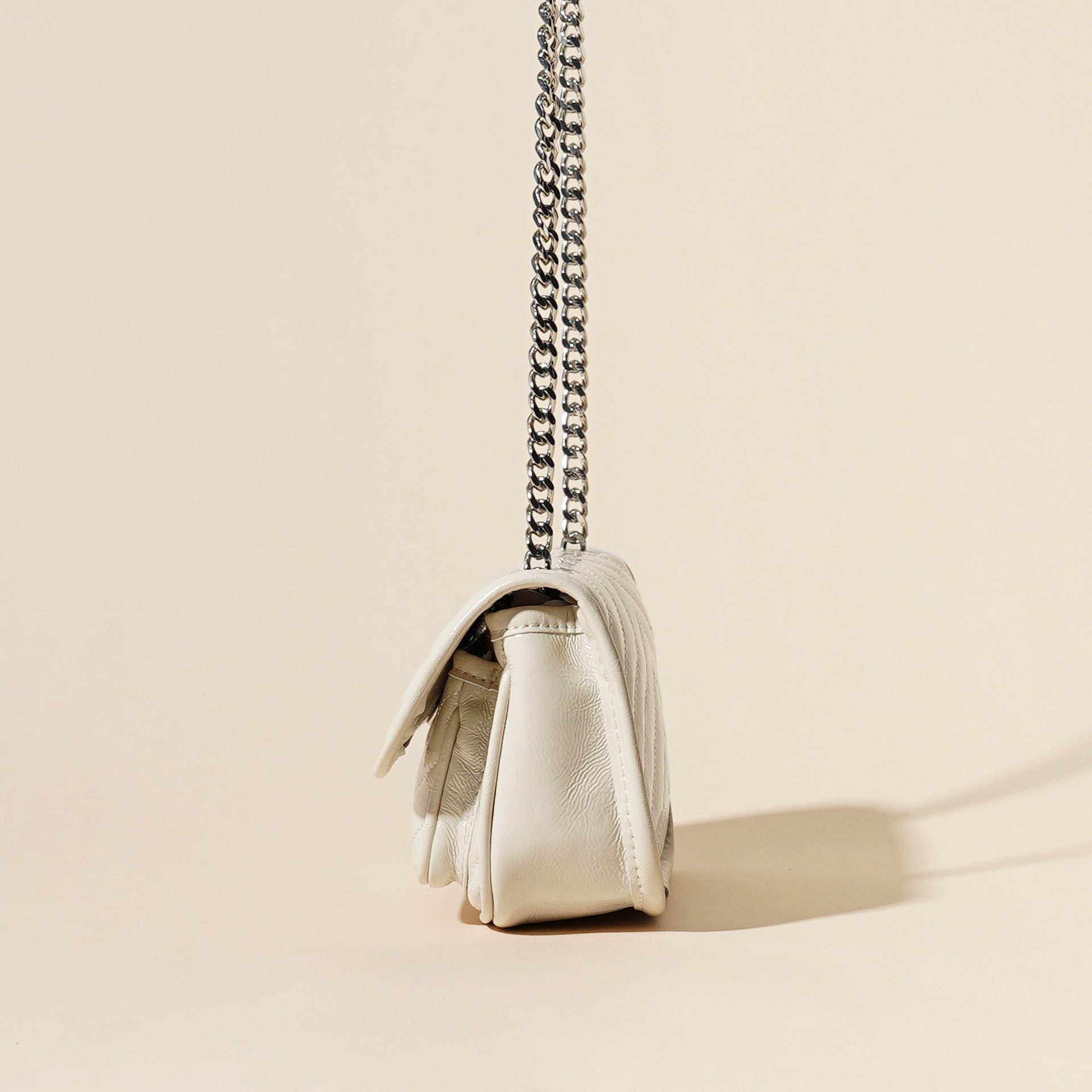 Women’s Genuine Leather Silver Chain Mini Flap Bag