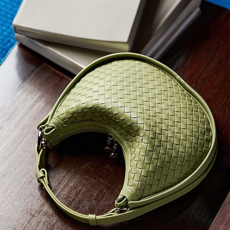 Exquisite Handwoven Women's Cowhide Crescent Moon Crossbody Bag