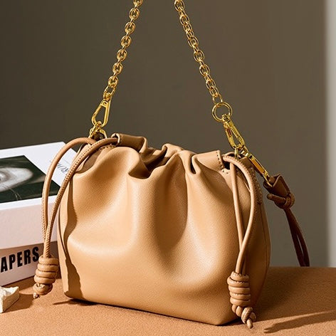 Chic Women's Genuine Leather Cloud Bag with Detachable Chain