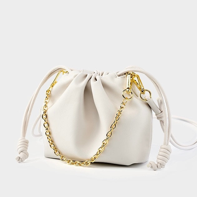 Chic Women's Genuine Leather Cloud Bag with Detachable Chain