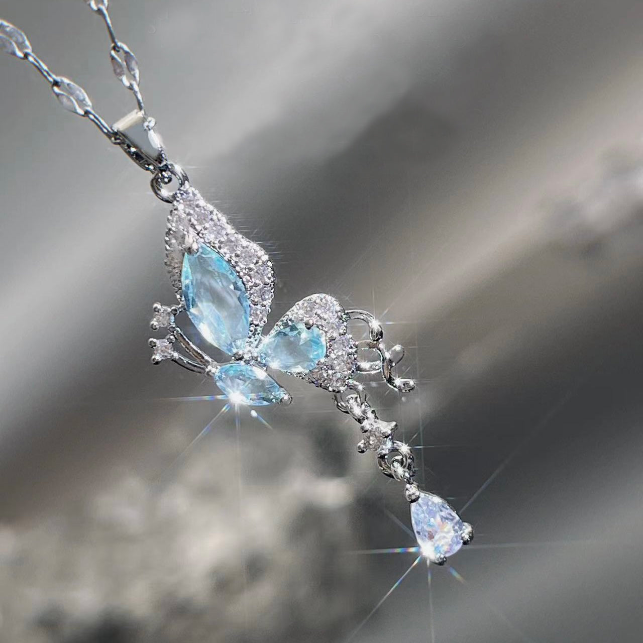 Ethereal Wings Blue Butterfly Necklace