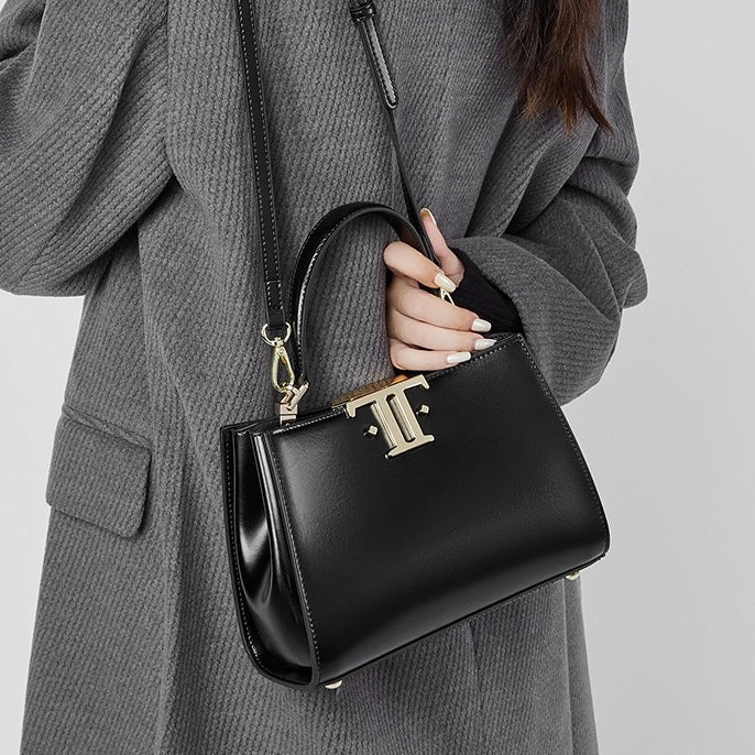 Women’s Genuine Leather Mini Commuter Tote – Dual Clasp Edition