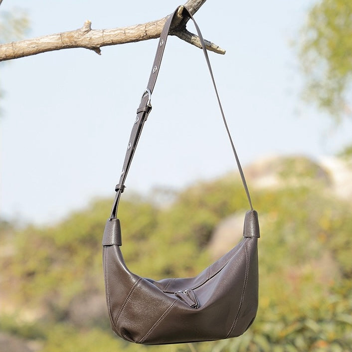 Luxury Women's Genuine Leather Croissant Crossbody Shoulder Dumpling Bag