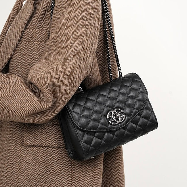 Women’s Premium Top-Grain Leather Chain Shoulder Crossbody Bag in Chic Compact Style